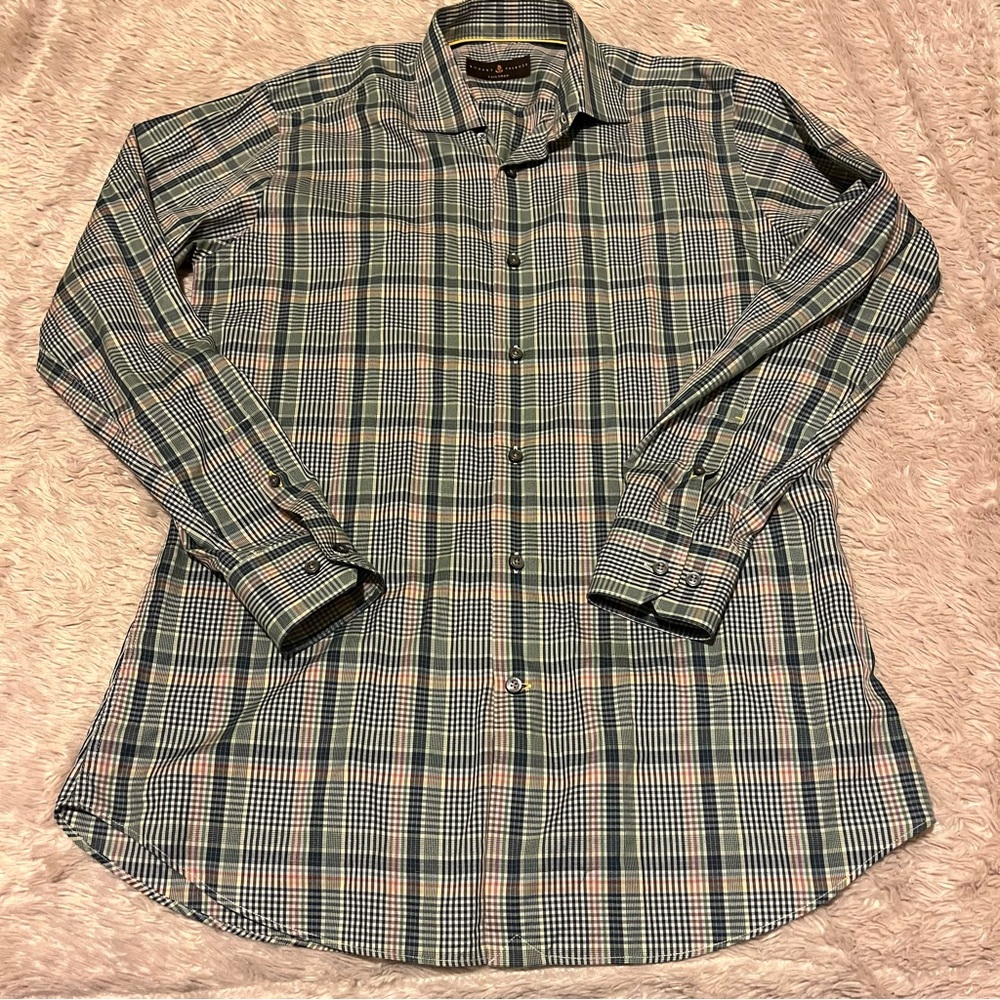 Robert Talbott Tailored Blue Pink Plaid Button-Up Shirt Preppy Academia M